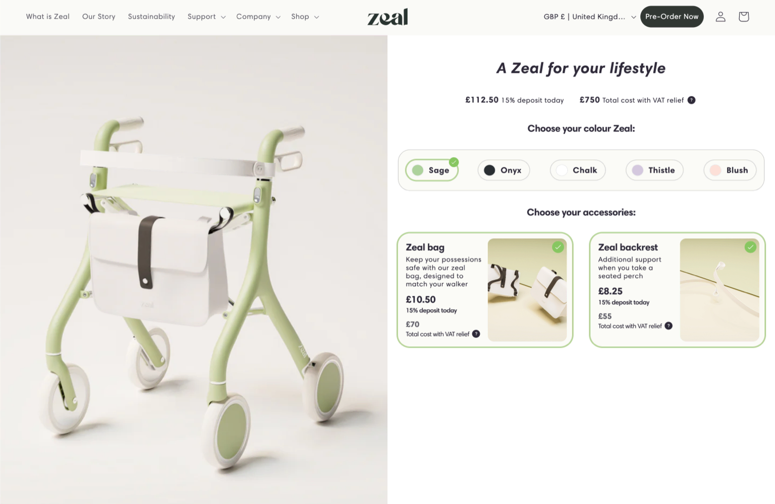 The Zeal Lifestyle product customiser.