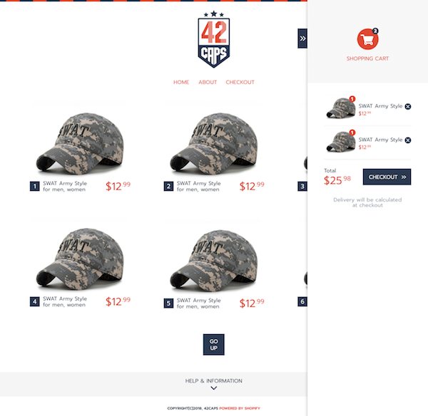 42caps page and checkout