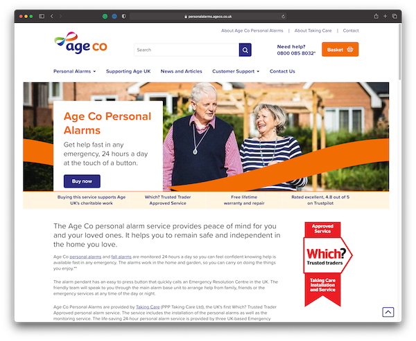 Age Co Personal Alarms website