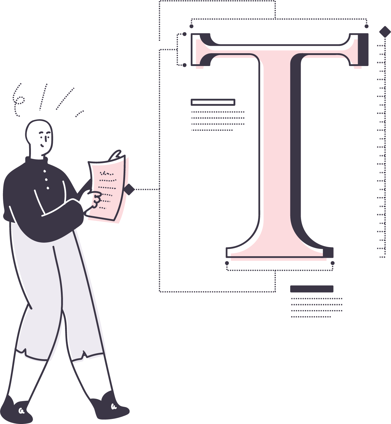 Illustration of a designer working on typography.