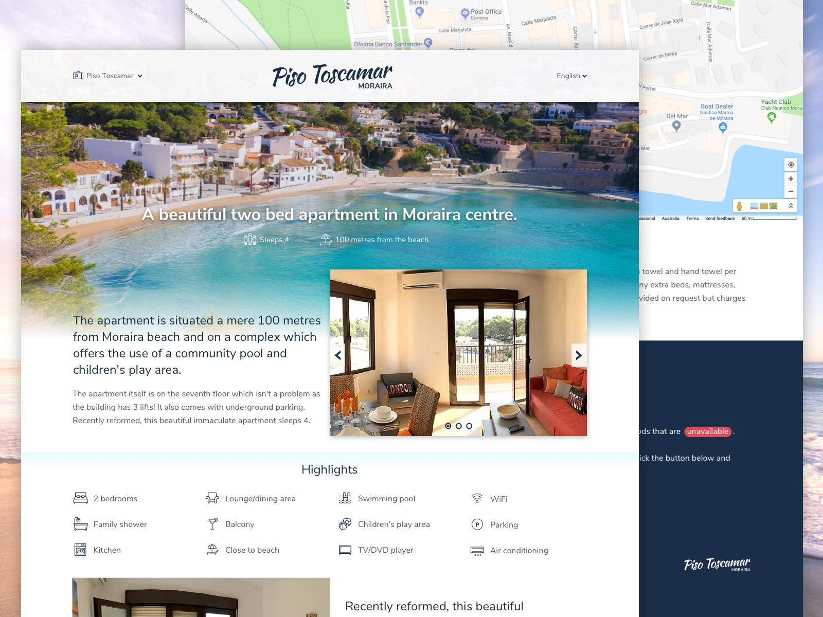 Design for a holiday rental website in Moraira, Spain